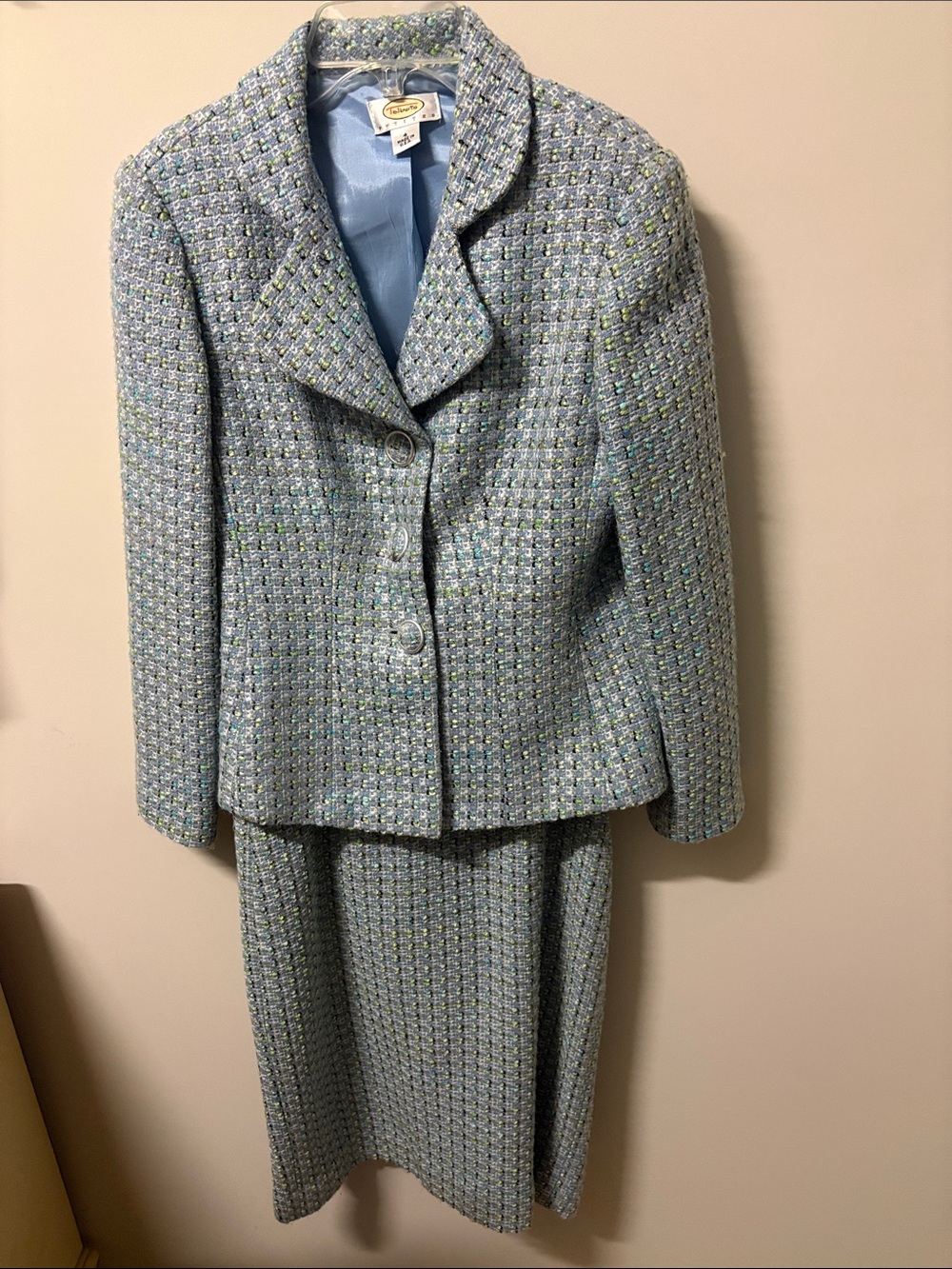 Talbots Light Blue Tweed Blazer and Skirt Set